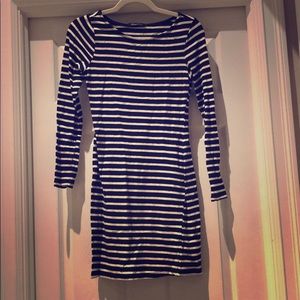Navy blue and cream striped women’s dress